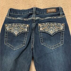 Shyanne Dark Blue Boot Cut Jeans with Embroidered Pockets  27/33